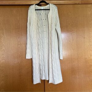Garnet Hill Longline Duster Wool Chunky Cable Knit Cardigan Sweater Size XXL